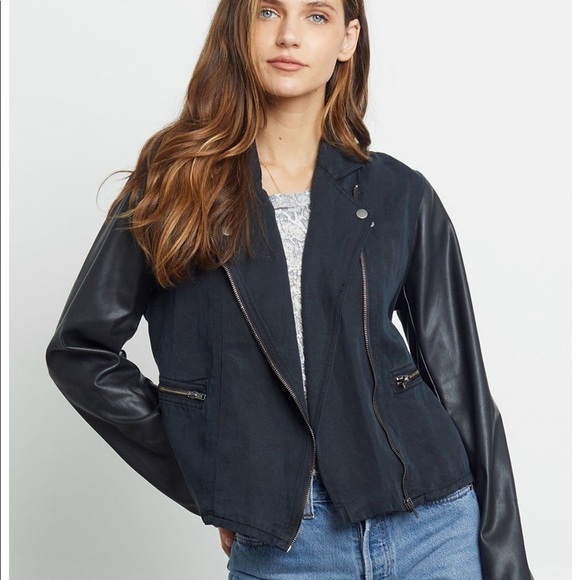 New - Rails faux leather mix moto jacket - Picture 1 of 5